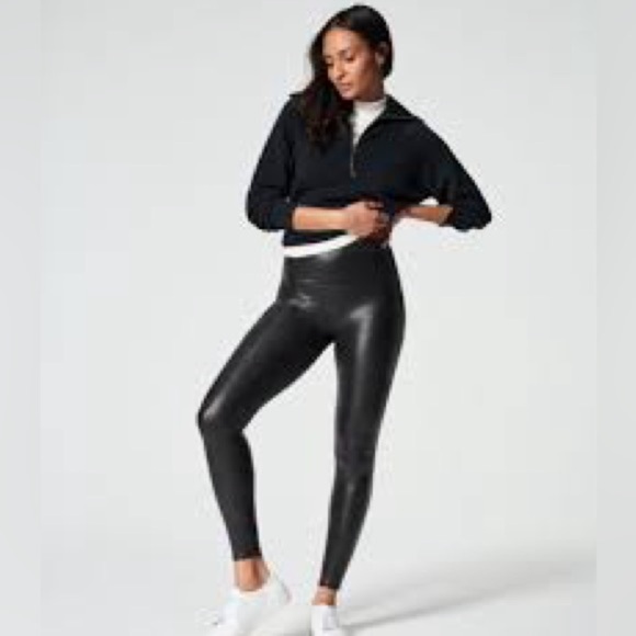 SPANX Faux Leather Leggings size LG like New - Picture 2 of 4